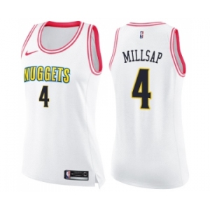 Women's Nike Denver Nuggets #4 Paul Millsap Swingman White Pink Fashion NBA Jersey