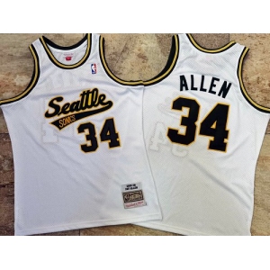 Men's Seattle Supersonics #34 Ray Allen White 2005-06 AU Throwback Jersey