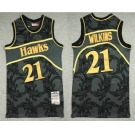 Men's Atlanta Hawks #21 Dominique Wilkins Black With Gold Hardwood Classics Soul Swingman Throwback Jersey