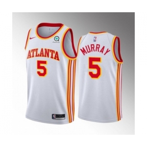 Men's Atlanta Hawks #5 Dejounte Murray White Stitched Jersey