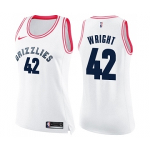Women's Nike Memphis Grizzlies #42 Lorenzen Wright Swingman White Pink Fashion NBA Jersey