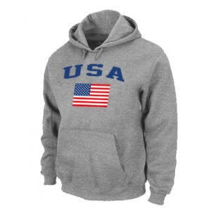 USA Flag Pullover Hoodie Grey