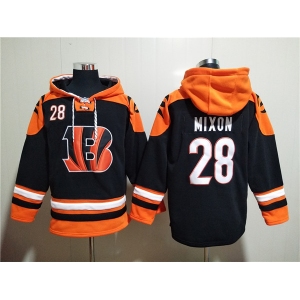 Men's Cincinnati Bengals #28 Joe Mixon Orange Black Ageless Must-Have Lace-Up Pullover Hoodie