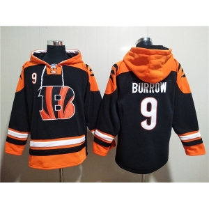 Men's Cincinnati Bengals #9 Joe Burrow Orange Black Ageless Must-Have Lace-Up Pullover Hoodie