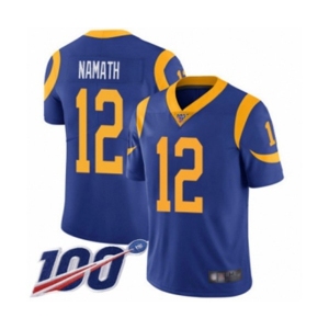 Men's Los Angeles Rams #12 Joe Namath Royal Blue Alternate Vapor Untouchable Limited Player 100th Season Football Jersey