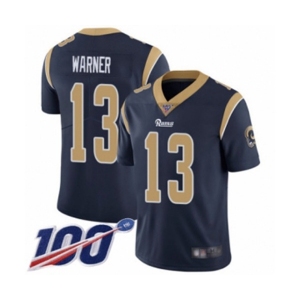 Men's Los Angeles Rams #13 Kurt Warner Navy Blue Team Color Vapor Untouchable Limited Player 100th Season Football Jersey