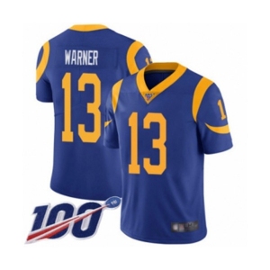 Men's Los Angeles Rams #13 Kurt Warner Royal Blue Alternate Vapor Untouchable Limited Player 100th Season Football Jersey