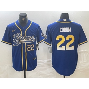 Men's Los Angeles Rams #22 Blake Corum Number Royal Cool Base Stitched Baseball Jersey