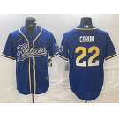 Men's Los Angeles Rams #22 Blake Corum Royal Cool Base Stitched Baseball Jersey