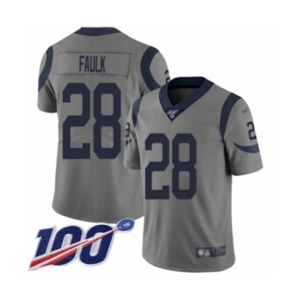 Men's Los Angeles Rams #28 Marshall Faulk Limited Gray Inverted Legend 100th Season Football Jersey