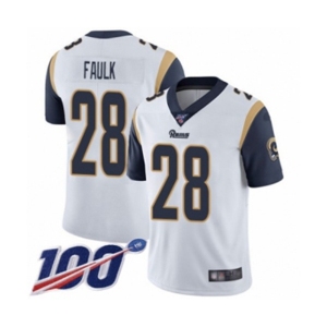 Men's Los Angeles Rams #28 Marshall Faulk White Vapor Untouchable Limited Player 100th Season Football Jersey