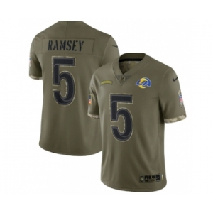 Men's Los Angeles Rams #5 Jalen Ramsey 2022 Olive Salute To Service Limited Stitched Jersey