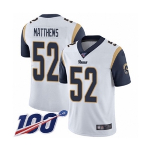 Men's Los Angeles Rams #52 Clay Matthews White Vapor Untouchable Limited Player 100th Season Football Jersey