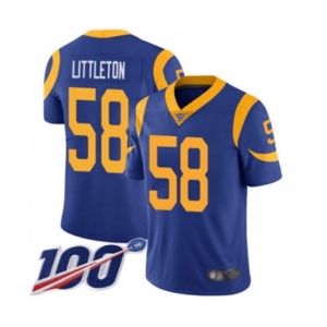 Men's Los Angeles Rams #58 Cory Littleton Royal Blue Alternate Vapor Untouchable Limited Player 100th Season Football Jersey