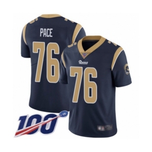 Men's Los Angeles Rams #76 Orlando Pace Navy Blue Team Color Vapor Untouchable Limited Player 100th Season Football Jersey