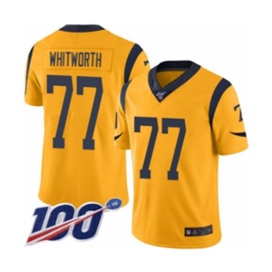 Men's Los Angeles Rams #77 Andrew Whitworth Limited Gold Rush Vapor Untouchable 100th Season Football Jersey