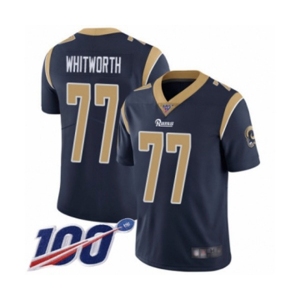 Men's Los Angeles Rams #77 Andrew Whitworth Navy Blue Team Color Vapor Untouchable Limited Player 100th Season Football Jersey