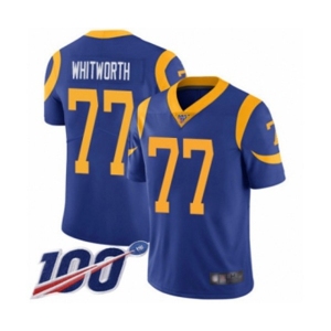 Men's Los Angeles Rams #77 Andrew Whitworth Royal Blue Alternate Vapor Untouchable Limited Player 100th Season Football Jersey