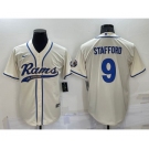 Men's Los Angeles Rams #9 Matthew Stafford Cream Stitched Cool Base Nike Baseball Jersey