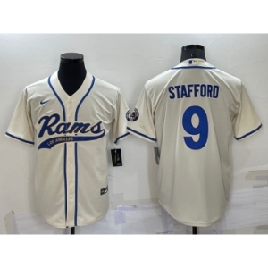 Men's Los Angeles Rams #9 Matthew Stafford Cream Stitched Cool Base Nike Baseball Jersey