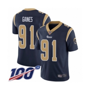 Men's Los Angeles Rams #91 Greg Gaines Navy Blue Team Color Vapor Untouchable Limited Player 100th Season Football Jersey