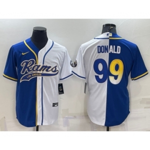 Men's Los Angeles Rams #99 Aaron Donald Royal White Split With Patch Cool Base Stitched Baseball Jersey