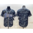 Men's Los Angeles Rams Blank Grey Navy With Patch Cool Base Stitched Baseball Jersey