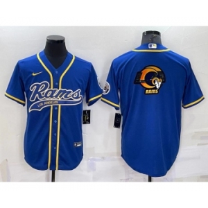 Men's Los Angeles Rams Blue Team Big Logo With Patch Cool Base Stitched Baseball Jersey