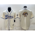 Men's Los Angeles Rams Cream Team Big Logo With Patch Cool Base Stitched Baseball Jersey