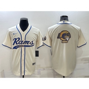 Men's Los Angeles Rams Cream Team Big Logo With Patch Cool Base Stitched Baseball Jersey