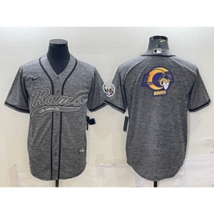 Men's Los Angeles Rams Grey Gridiron Team Big Logo Cool Base Stitched Baseball Jersey