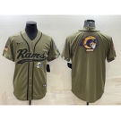 Men's Los Angeles Rams Olive Salute to Service Team Big Logo Cool Base Stitched Baseball Jersey