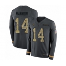 Men's Nike Los Angeles Rams #14 Sean Mannion Limited Black Salute to Service Therma Long Sleeve NFL Jersey