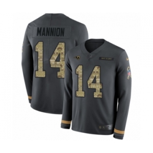 Men's Nike Los Angeles Rams #14 Sean Mannion Limited Black Salute to Service Therma Long Sleeve NFL Jersey