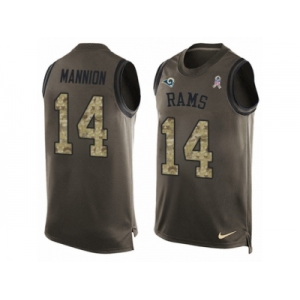 Men's Nike Los Angeles Rams #14 Sean Mannion Limited Green Salute to Service Tank Top NFL Jersey