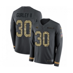 Men's Nike Los Angeles Rams #30 Todd Gurley Limited Black Salute to Service Therma Long Sleeve NFL Jersey