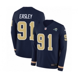 Men's Nike Los Angeles Rams #91 Dominique Easley Limited Navy Blue Therma Long Sleeve NFL Jersey