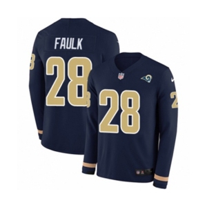 Nike Los Angeles Rams #28 Marshall Faulk Limited Navy Blue Therma Long Sleeve NFL Jersey