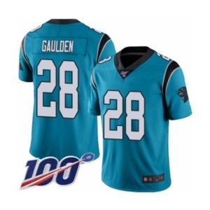 Men's Carolina Panthers #28 Rashaan Gaulden Limited Blue Rush Vapor Untouchable 100th Season Football Jersey