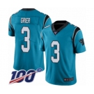 Men's Carolina Panthers #3 Will Grier Limited Blue Rush Vapor Untouchable 100th Season Football Jersey