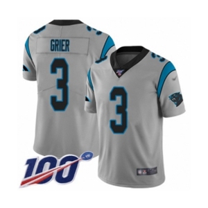 Men's Carolina Panthers #3 Will Grier Silver Inverted Legend Limited 100th Season Football Jersey