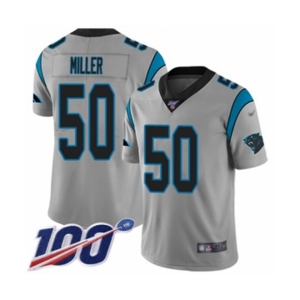Men's Carolina Panthers #50 Christian Miller Silver Inverted Legend Limited 100th Season Football Jersey
