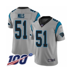 Men's Carolina Panthers #51 Sam Mills Silver Inverted Legend Limited 100th Season Football Jersey