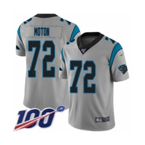 Men's Carolina Panthers #72 Taylor Moton Silver Inverted Legend Limited 100th Season Football Jersey