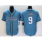 Men's Carolina Panthers #9 Bryce Young Blue With Patch Cool Base Stitched Baseball Jersey