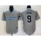 Men's Carolina Panthers #9 Bryce Young Gray With Patch Cool Base Stitched Baseball Jersey