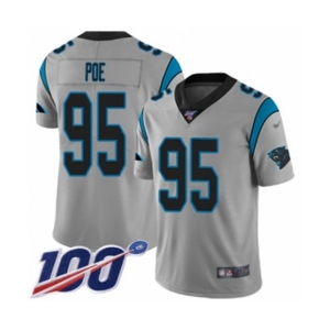 Men's Carolina Panthers #95 Dontari Poe Silver Inverted Legend Limited 100th Season Football Jersey