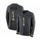 Men's Nike Carolina Panthers #1 Cam Newton Limited Black Salute to Service Therma Long Sleeve NFL Jersey