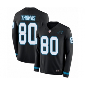 Men's Nike Carolina Panthers #80 Ian Thomas Limited Black Therma Long Sleeve NFL Jersey