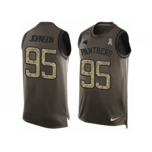 Men's Nike Carolina Panthers #95 Charles Johnson Limited Green Salute to Service Tank Top NFL Jersey